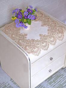 1pc Lace Square Tablecloth, Modern Minimalist Polyester Jacquard Embroidered Hollow-Out Water-Soluble Lace Edge, Suitable For Living Room, Bedroom, Dining Table, Bedside Cabinet, Square Table, Etc. - Champagne - View 6