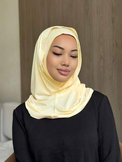 1pc Women's Solid Color Balaclava Ski Mask Neck Warmer Elastic Headband, Breathable Comfortable Stretchy Wide-Brim Sweat-Absorbent Multifunctional Sports Headwear, Minimalist Fashion Scarf, Hood And Matching Headband In One