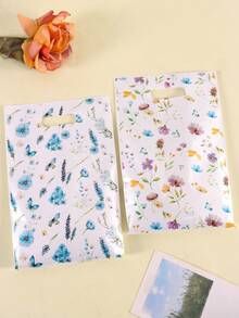 10/20/50个装野花图案混合款礼品袋，花卉图案塑料礼品包装袋，适用于婚礼、新娘送礼会、婴儿送礼会、周年纪念、生日派对用品、春夏假日手提袋、厨房用品、小型企业用品、零售购物袋 - 彩色 - 查看 5