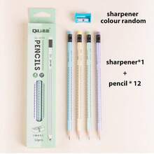 12支装铅笔套装，含卷笔刀，书写练习铅笔，预切铅笔头，黑色，带橡皮头，HB软头，适合办公使用，可作绘画、书写和文具铅笔 - 附赠卷笔刀 - 套裝 - 查看 8