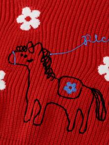 Annil [New Year's Outfit] Girls' Red Sweater With Sheep Wool For The Year Of The Rabbit, Spring 2026 New Style, Sweet Embroidery - New Year Red - View 5