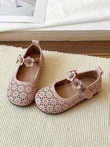 1 Pair Toddler Girls Soft Sole Leather Mary Jane Shoes, Breathable Round Toe Casual Shoes, Suitable For Spring, Summer, Autumn - Pink - View 1