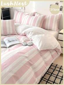 Bộ ga trải giường/vỏ chăn in số sọc hồng (2 món/3 món) (1 vỏ chăn + 2 vỏ gối, không bao gồm ruột chăn) - Được làm từ sợi polyester, thích hợp sử dụng hàng ngày, mềm mại và thân thiện với da, phù hợp cho phòng ngủ, phòng ngủ chính, phòng khách và phòng ngủ phụ. - Nhiều màu - Xem 2