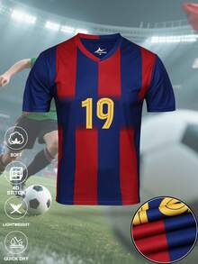SURUIDA 1pc Barcelona #19 Men's Soccer Jersey, Professional Sports Football Shirt, Comfortable For Match, Casual, Team Sports, Short Sleeve Top - Blue - View 3