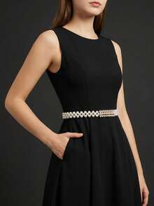 Women's Rhinestone Pearl Waist Chain Flower Buckle Belt Elegant Dress Decoration For Wedding And Party - B - View 3