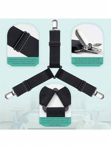4pcs Bed Sheet Straps, Easy To Install Bed Sheet Clips, Fitted Sheet Clips Sheet Fasteners, Say Goodbye To The Messy Sheets (Black-4 Pcs) - B-Black - View 5