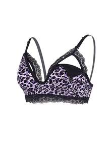 1pc Sexy Leopard Print Lace Trim Maternity Nursing Bra - Multicolor - View 1