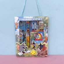 Tom And Jerry Themed Complete Stationery Set - Includes Pencil, Ruler, Sharpener, Eraser, And Notebook, Classic Cartoon Series Essential Supplies, Made Of Durable Quality Materials, Vivid Character Art Design, Gift Box Packaging, Suitable For Back To School, Daily Study, Desk Organization, And Creative Projects - Multicolor - View 2