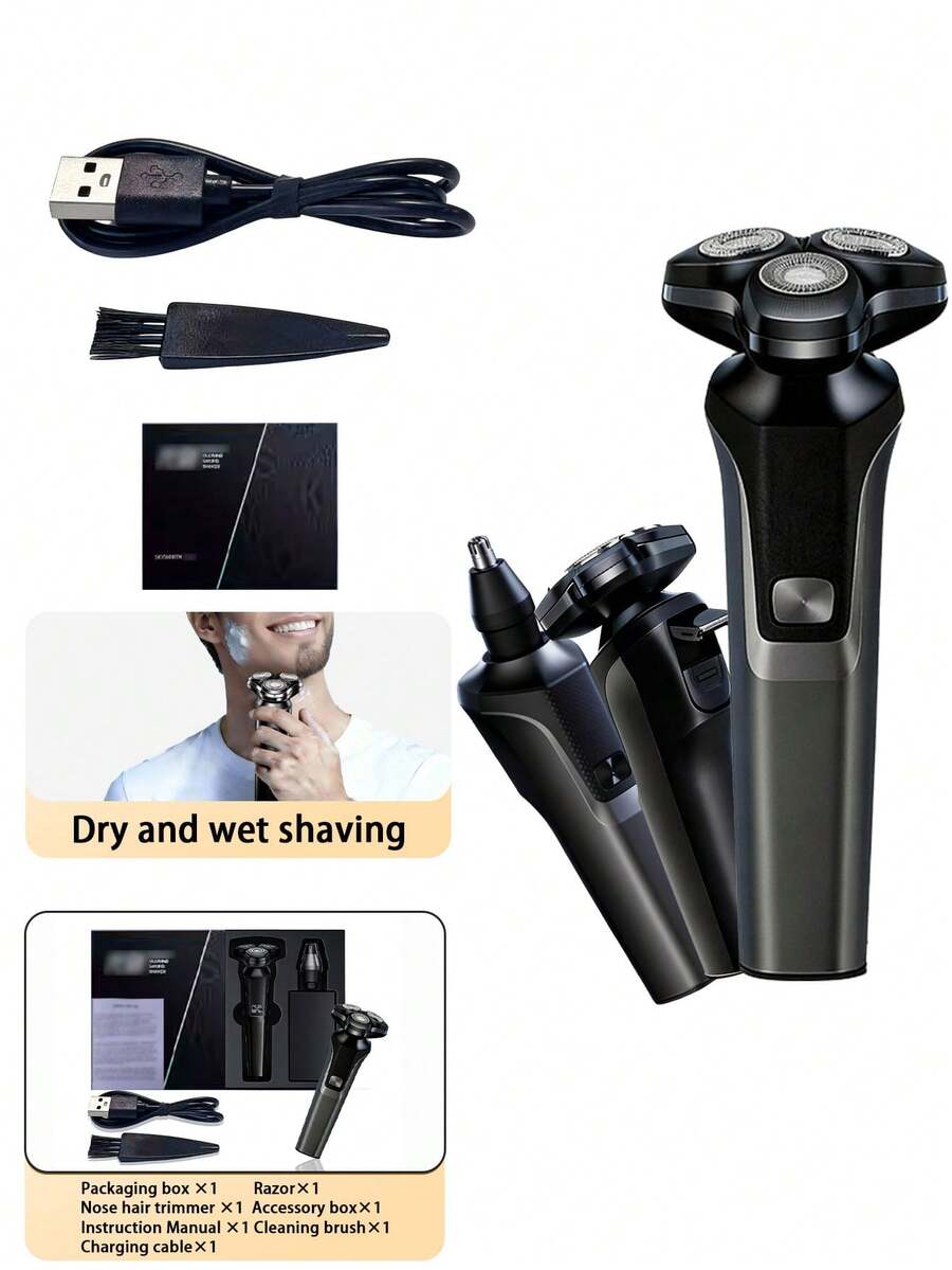 SKYWORTH 3-In-1 Sideburn, Nose Hair & Electric Shaver, 800mAh Large Capacity Battery, IPX7 Waterproof, Wet & Dry Use, Fully Washable, 3 Stainless Steel Blades, One-Touch Start, Titanium Gray Premium Design