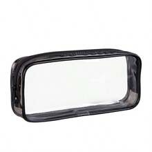 1pc Transparent Zipper Pencil Case, PVC Clear Stationery Bag, White/Black - A - View 13