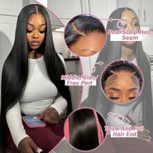 Straight HD Lace Front Wigs Human Frontal Hair 13x4 13x6 5x5 For Women Glueless Brazilian Virgin Frontal Hairline Human Blended Hair Wigs 200% Density Pre Plucked With Baby Hair Natural Black 24 Inches - Natural & Black - View 5
