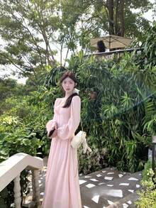 Women Long Dresses - Pink - View 3