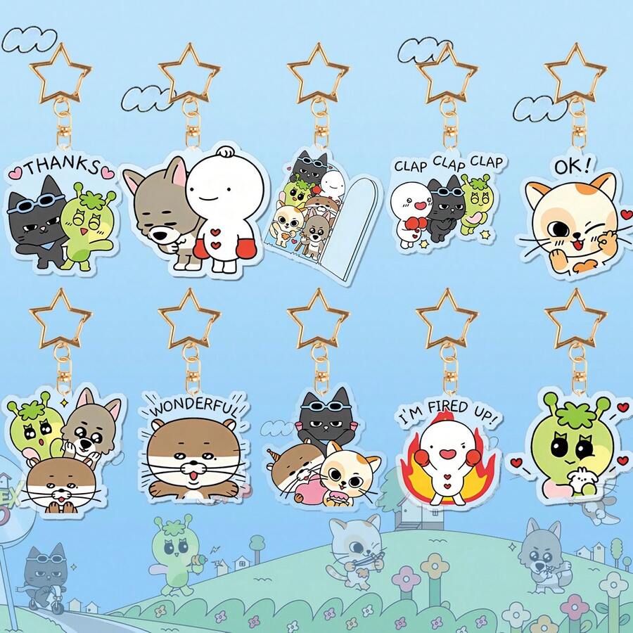 亚克力双面卡通钥匙扣吊坠 - 彩色 - 查看 1