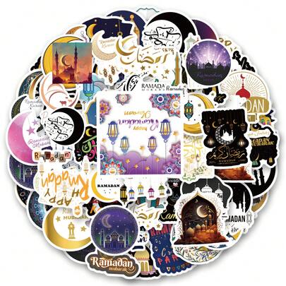 64pcs Ramadan Vinyl Stickers, Beautiful And Practical, Suitable For Scrapbooks, Diaries, Bumpers, Skateboards, Water Bottles, Helmets, Water Cups, Car Stickers, Etc.