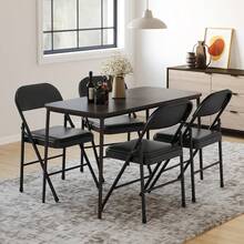 Sillas plegables de metal resistentes con tapizado acolchado de PU: portátiles, apilables, capacidad de 159 kg, cómodas para comedor, sala de estar, oficina, interior y exterior - Negro - Ver 6