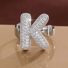 1pc English Letter Design Cubic Zirconia Inlaid Adjustable Open Ring For Women - Multicolor - View 34