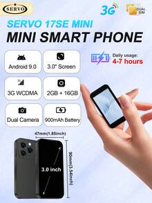 SERVO Mini Smartphone Android 9.0 2GB RAM 16GB ROM Dual SIM Dual Standby 3.0" Display MTK6580 3G WCDMA Dual Camera (2MP+0.3MP) Compact Model - Pink - View 14
