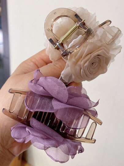 1 pieza Pinza para el cabello con flor de rosa de gasa, adecuada para el transporte diario de mujeres, salidas casuales, bailes, fiestas, vacaciones y diversos accesorios para el cabello, elegantes pinzas para el cabello, sujetador de cabello para mujeres