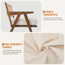 Silla de acento moderno con respaldo de ratán y cojín de lino grueso, cómodas sillas de salón con piernas de madera resistentes, sillón para dormitorio Apartamento balcón - Lino beige - Ver 3