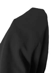 女士休闲优雅时尚纯色翻领纽扣外套及口袋长裤两件套，适合办公室、通勤和日常穿着，长袖黑色春季款 - 黑色 - 查看 9