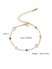 TONSI 1件时尚奢华复古风18K镀金不锈钢彩色水晶手链，适合女性日常佩戴、派对和节日场合。 - 金色 - 查看 6
