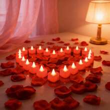 Valentine's Day Heart-Shaped Candle Light (24-Pack) Features LED Twinkling Candle Effects, Creating A Soft And Romantic Atmosphere. Contains 300 Rose Petals, Which Can Be Scattered Freely To Create Creative Decorations. Perfect For Birthdays, Proposals, Declarations Of Love, And Other Occasions, Easily Brightening Parties, Dates, Or Your Home. - 300花瓣+24心型蠟燭 - 查看 11