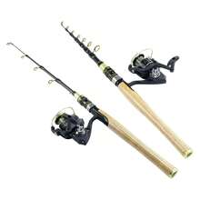 1.65米、1.8米、2.1米、2.4米、2.7米轻型伸缩碳纤维旋转式钓竿，带EVA手柄和轮子，适合在湖泊中钓鳟鱼 - 彩色 - 查看 3