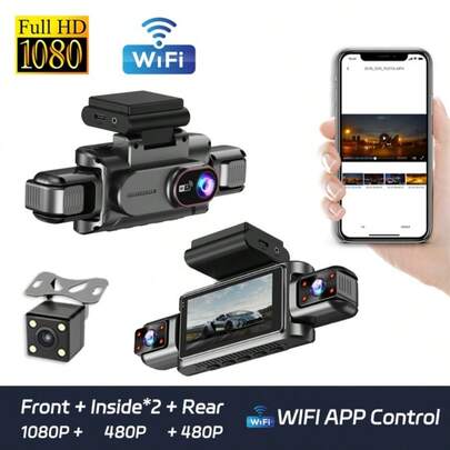 2026 New 4 Lens Dash Cam, Front 1080P FHD & Three 720P Cameras, 360° Rotatable Lens, WiFi To Phone, Loop/Reversing Recording, 24H Parking Monitor With G-Sensor