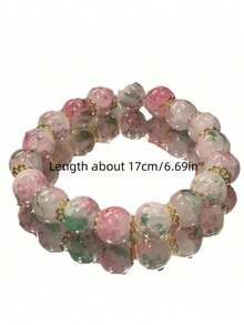 12/24pcs Elastic Glass Bead Bracelets - Stretch Fit Beads With Multi-Color Options (Pink, Blue, Green, Purple, Red, Black, White, Clear, Golden, ) - For Jewelry Making, Bracelets, Keychains - Durable Elastic Cord For DIY Crafts & Gifts - 彩色 - 查看 6