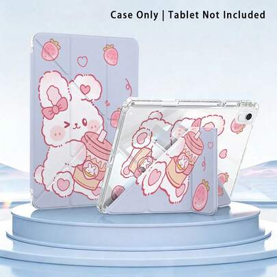 草莓兔图案，彩绘效果亚克力水晶保护套，3+Y折叠防弯折，兼容荣耀平板9/10、荣耀GT 11.5英寸/X9A/X9Pro等型号，兼容华为MatePad 11英寸（2023/2022）、MatePad Pro、MatePad 11.5（2026）等型号，适用于小米、苹果第十代/11（2025），平板电脑保护套兼容三星Galaxy Tab A9 Plus/A11/A11 Plus等型号