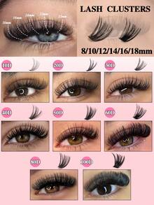 Kit de cílios postiços em tufos com 800 unidades, incluindo cílios individuais e cílios com curvatura D, comprimento de 8 a 18 mm, autoadesivos. O conjunto contém cílios à prova d'água nos formatos 10D, 20D, 30D, 40D, 50D, 60D, 80D e 100D para uma maquiagem com aspecto natural. Cílios grossos, volumosos, macios e leves, reutilizáveis. - Multicolorido - Ver 11