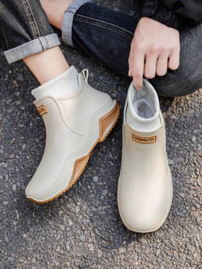 Unisex Short Rain Boots With Fleece Lining, Warm Casual Waterproof Shoes For Kitchen/Work, Outdoor Water Shoes For Men, Commuting/Car Washing Rain Boots For Men