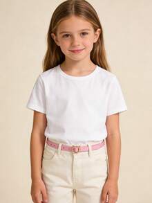 1pc Kids Belt, Cute Cat Design Thin Waist Belt, Suitable For Skirts, Pants, Sweaters, Party, School Daily Wear, Pink - Pink - View 1