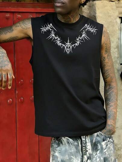 Men's Casual Sports Fitness Fashionable Printed Element Tank Top | Versatile Sleeveless T-Shirt For Daily Wear