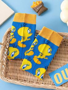 Noctvar OBM Sleepwear X LOONEY TUNES 1 Pair Chui Di Pattern Men's Mid-Calf Socks, Cute Cartoon Chui Di & Silly Cat Patterns, Odor-Resistant Moisture-Wicking Casual Sports Socks, Suitable For Students/Adults As Gifts Or Daily Wear, Couple Styles - Multicolor - View 4
