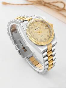 RICECGO 女士商务石英腕表，不锈钢双色表带，锯齿表圈镶嵌闪亮水晶刻度，尽显奢华优雅，是馈赠亲朋好友的理想之选。 - 彩色 - 查看 2