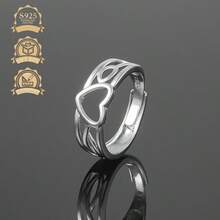 1 pezzo Anello aperto minimalista ed elegante in argento sterling 925 con linea cava a forma di cuore, adatto per vacanze, feste, uso quotidiano, banchetti - Argento - Visualizzare 3
