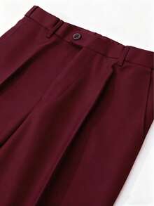 Men's 2 Piece Suit, Wedding, Business, Casual Suit Set - Pure Color Slim-Fit Business Suit Coat   Classic Trousers, Wine Red Color, Long Sleeves, Button Details, Elegant And Atmospheric Style, Non-Elastic Fabric - 酒紅色 - 查看 9