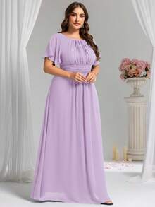 EVERPRETTY Elegant Chiffon Long Bridesmaid Dress, Mother Of The Bride Party - Mauve Purple - View 5