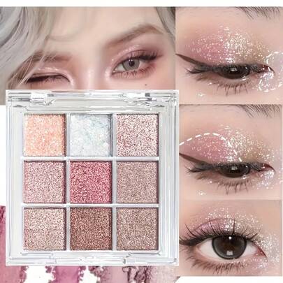 K'APEINE Paleta de sombras de ojos brillantes de 9 colores, sombras de ojos con brillo de tonos cálidos con alta pigmentación y larga duración