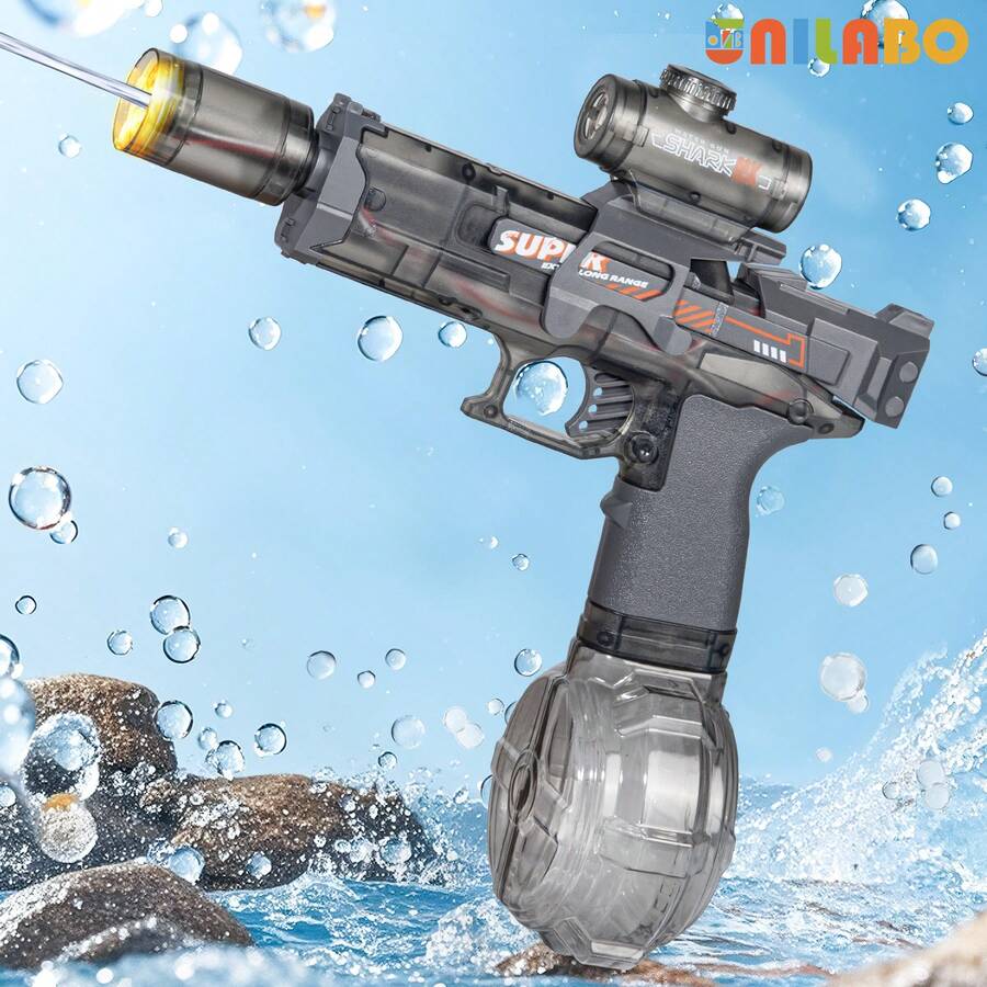 unilabo 强力电动水枪玩具 - 高功率连续射击,带消音器,时尚设计,大容量,适合沙滩/泳池派对和户外夏季娱乐,升级版夜间战斗版 - 节假日和生日送给3岁以上男孩女孩的理想礼物 - 彩色 - 查看 1