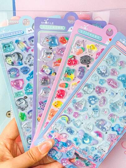 High Quality 3D Cute Stickers, Interesting Shiny Embossed Decorations, Stereoscopic Interesting Japanese Anime Stickers, Crystal Stickers, Solid Material, Exquisite Stereoscopic Shape, Self-Adhesive Waterproof Non-Stick Decorative Stickers