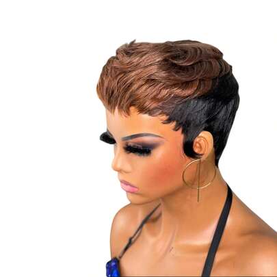 Short Wigs For Women Human Hair Pixie Cut Wig For Women 1B30, 4#, 1B33 Colored Short Layered Wig Hair Replacement Wig Daily Use Glueless Short Wig With Bangs Light-Weight None Lace Front Pixie Wig Full Machine Made Wig Put On And Go