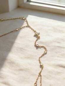 新款金色开斋节星形指环手链，女士夏季百搭高端水钻一体式手链，带戒指首饰 - 金色 - 查看 2