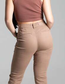 Calça Reta Feminina Sawary Jeans Original Cintura Alta Lycra Elastano Marrom Confortável Elástica Bonita - Marrom - Visão 7