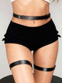 1件装女士黑色仿皮吊袜带，朋克风束腰配饰，私密派对腰带 - 黑色 - 查看 9