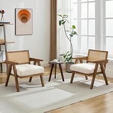 Silla de acento moderno con respaldo de ratán y cojín de lino grueso, cómodas sillas de salón con piernas de madera resistentes, sillón para dormitorio Apartamento balcón - Lino beige - Ver 8