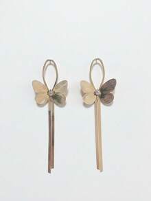 1 Pair New Creative Summer Butterfly Long Tassel Earrings, Elegant Versatile Minimalist Earrings For Party And Daily Wear - Yellow Gold - View 2