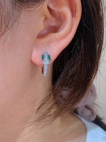 一对绿眼蛇形镶钻耳环，奢华优雅小众设计，百搭耳环，女士款 - 耳環 - 查看 6