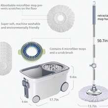 Spin Mop Bucket Deluxe 360 Spinning Floor Cleaning System With 6 Microfiber Replacement Head Refills,62" Extended Handle,4X Wheel For Home Cleaning - A - Xem 3